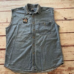 Lee Disney Channel Goofy Denim Sleeveless Button‎ Up Shirt Size Large